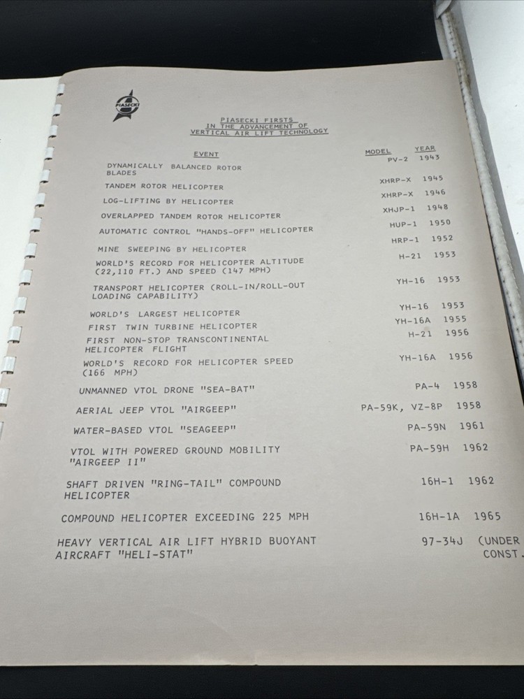 Piasecki Aircraft Brochure | Experimental Helicopter | Vertical Flight History