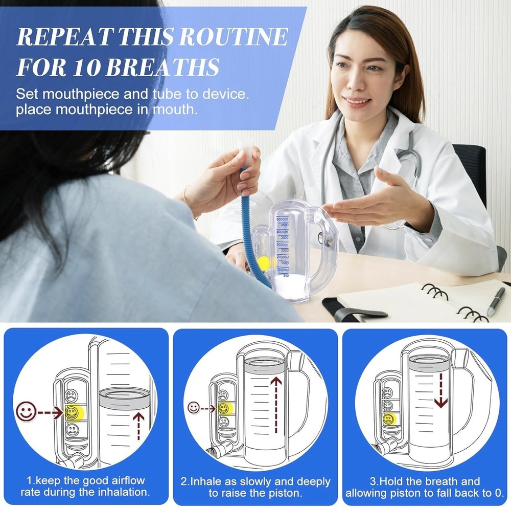 Incentive Spirometer Adult, Breathing Exercise Device for Lungs, Deep 5000ml