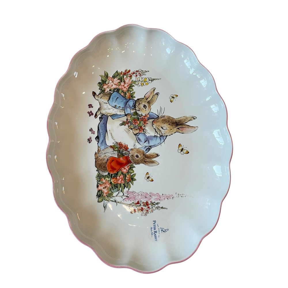 Zrike Beatrix Potter Peter Rabbit OVAL SERVING PLATTER Easter 14" Pink Edge NEW