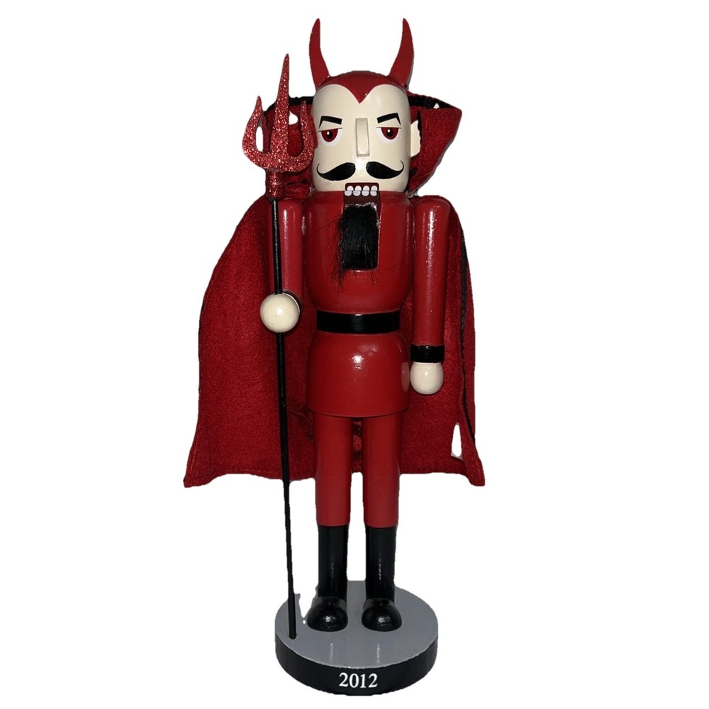 Vintage Devil Nutcracker With Red Cape Holding A Pitchfork Spooky Halloween 2012