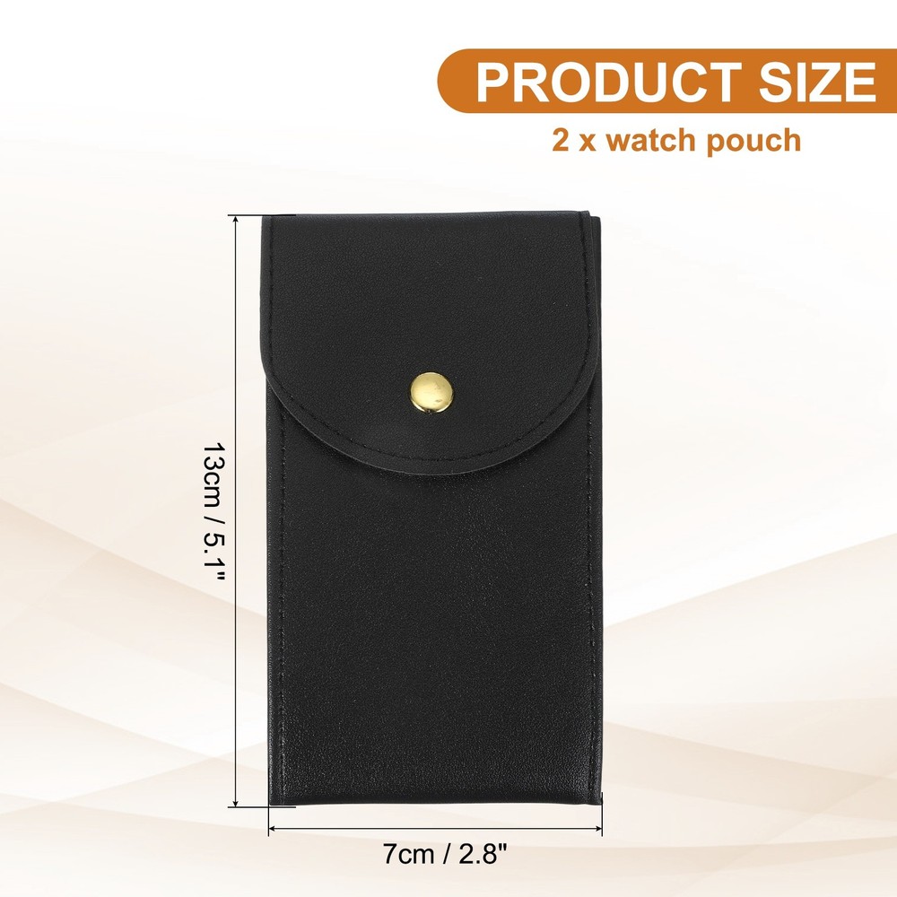 2 Pcs Leather Watch Pouch, Portable Watch Case, Black
