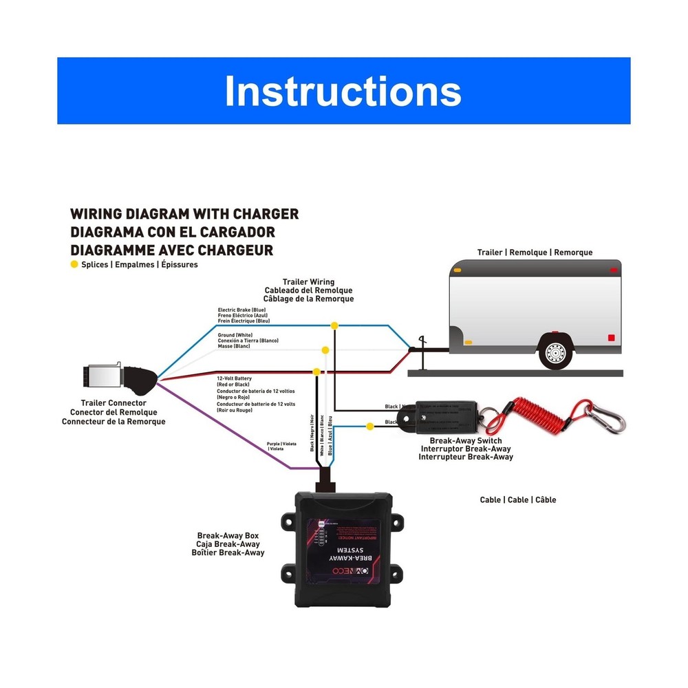 Trailer Breakaway System, Coiled Cable Switch, LED Indicator, 12V Battery Box...