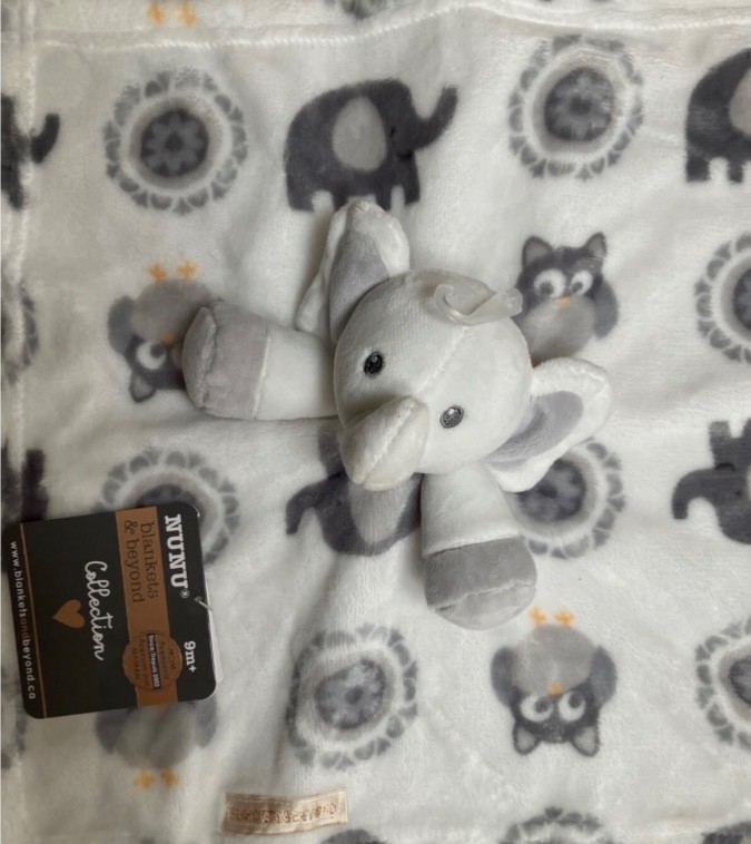 Blankets & Beyond Grey White Elephant Soft Comforter Security Blanket New