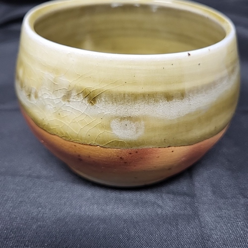 Art Pottery Signed Bowl Planter Green Brown