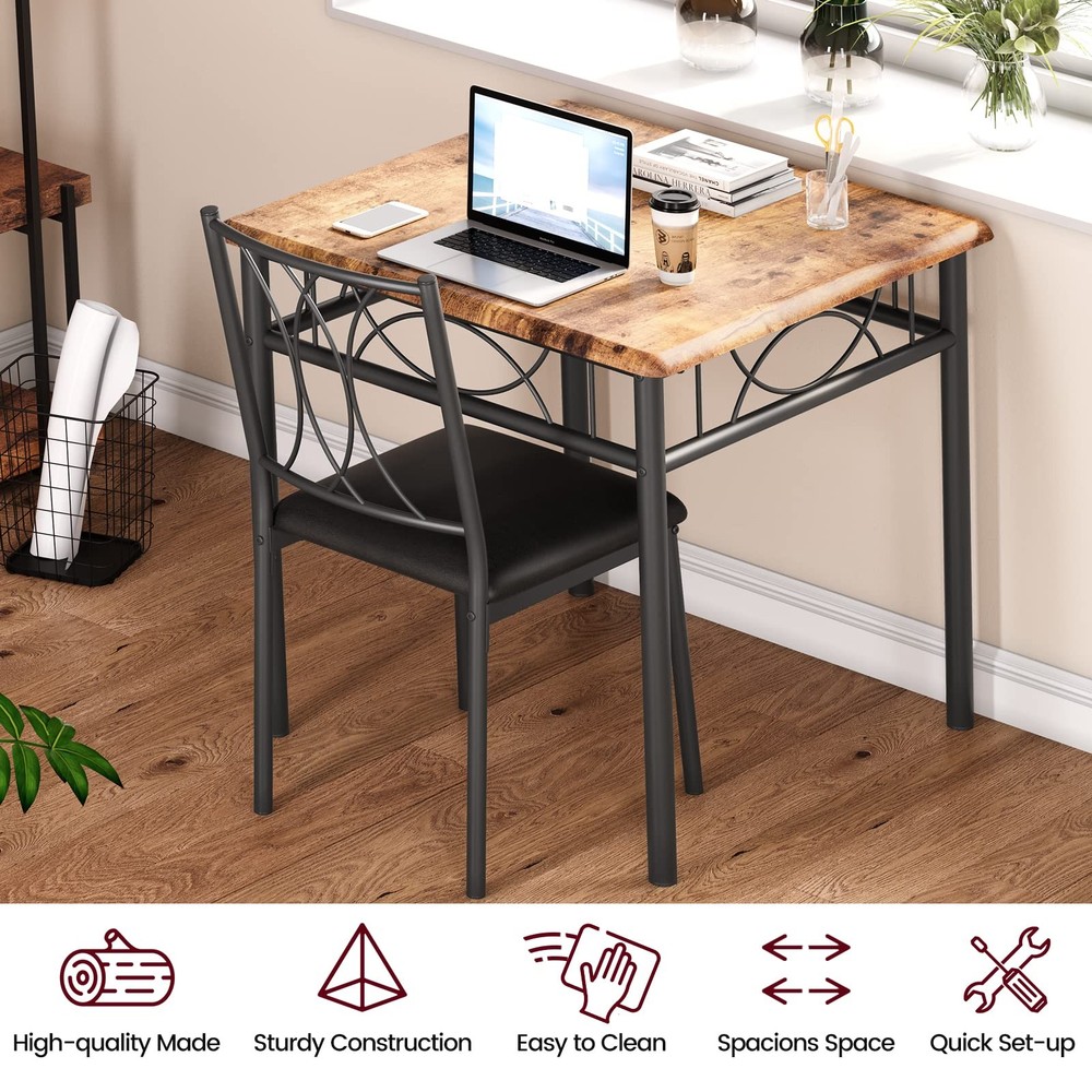 Garvee 3-Piece Wood Dining Table Set for 2, Compact Square Kitchen Table Set wit