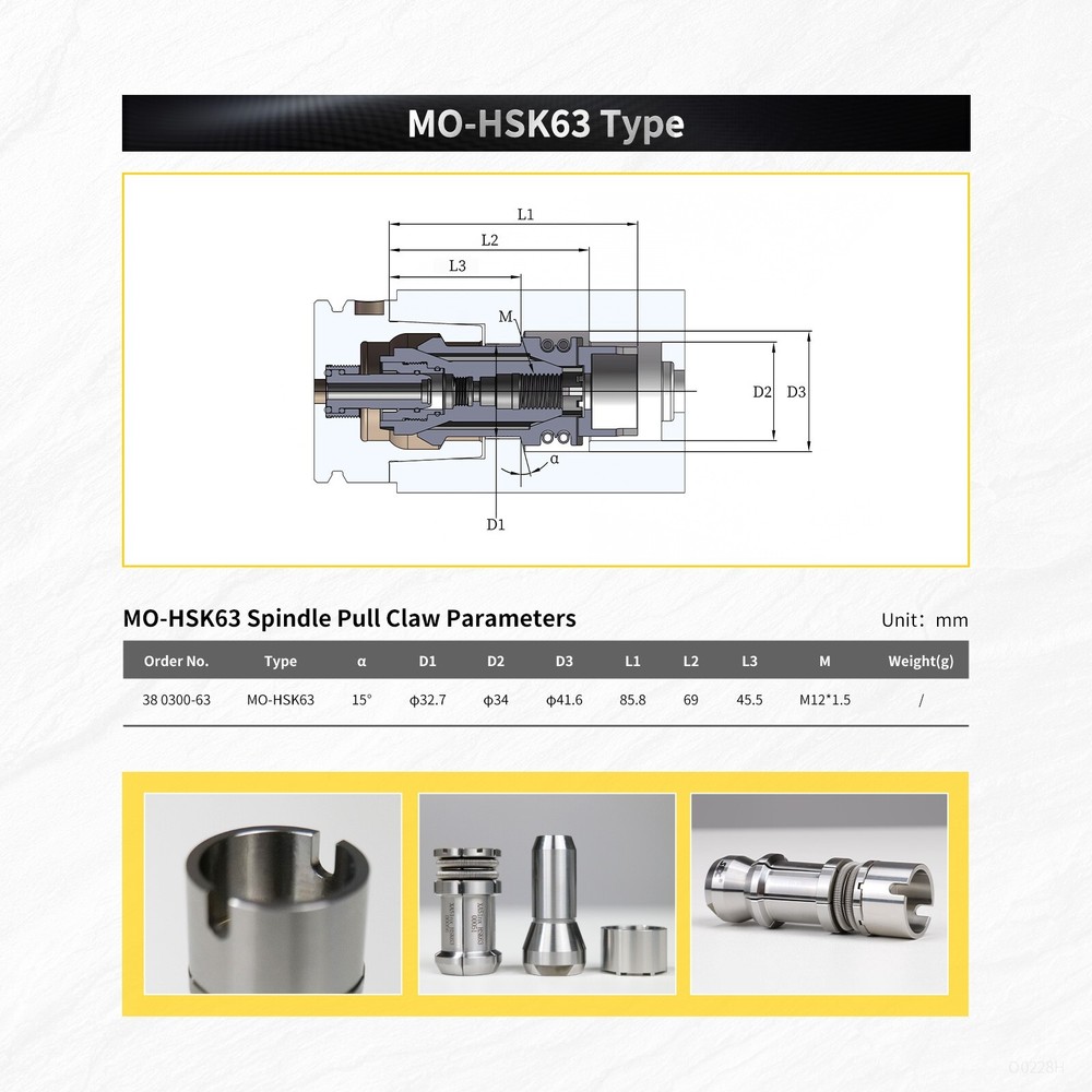 SFX MO-HSK63 Clamping Spindle Pull Claw for HSK63 Pull Stud Lock Tighter