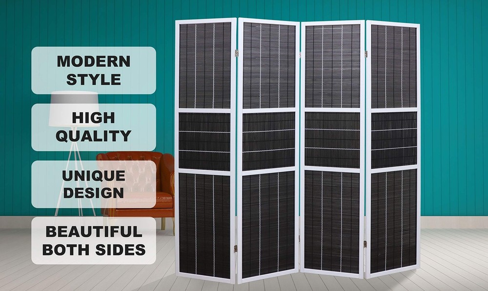 4 Panel 6ft Tall Modern Style Standing Wall Partition Room Divider Panel Indo...