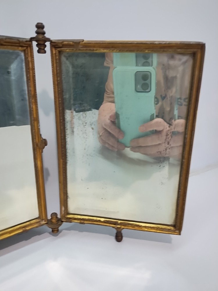 vitage brass triptych folding mirror