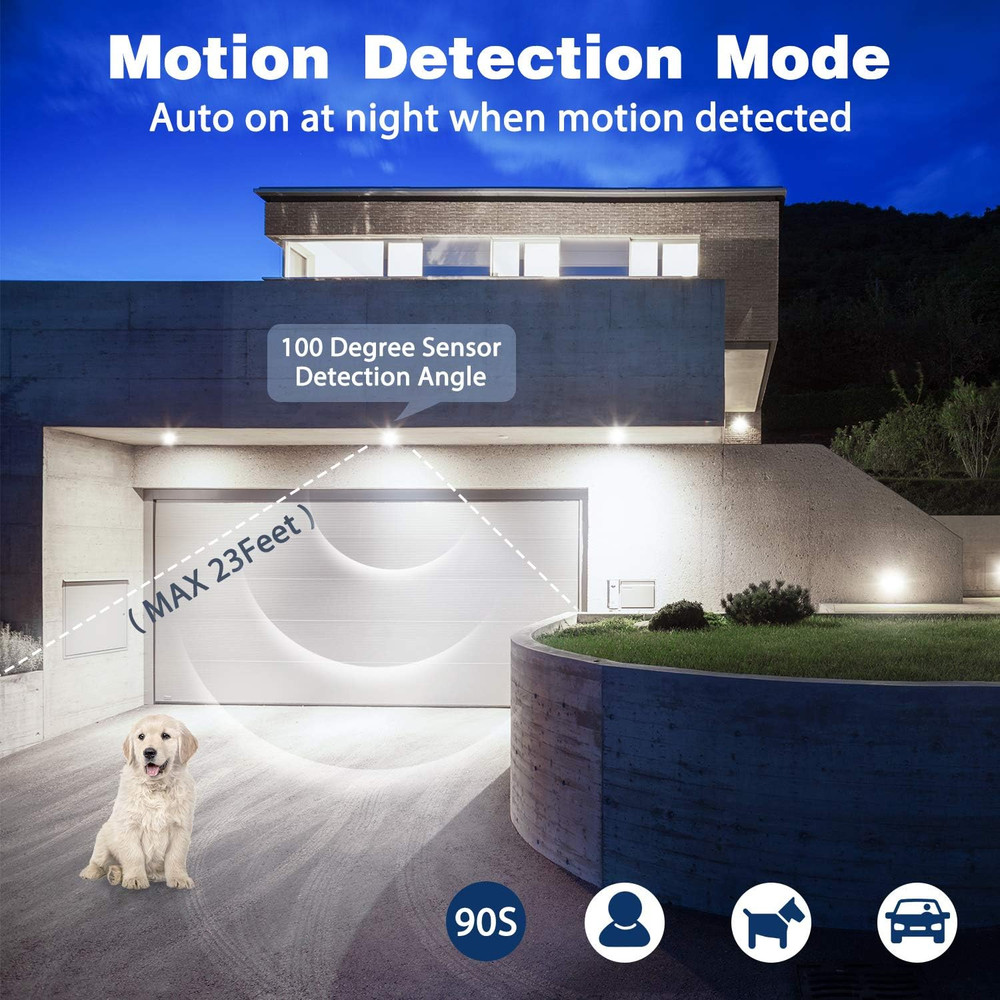 Motion Sensor Outdoor Flood Lights 5000K LED, 1500LM, E26 Base, 4 Pack