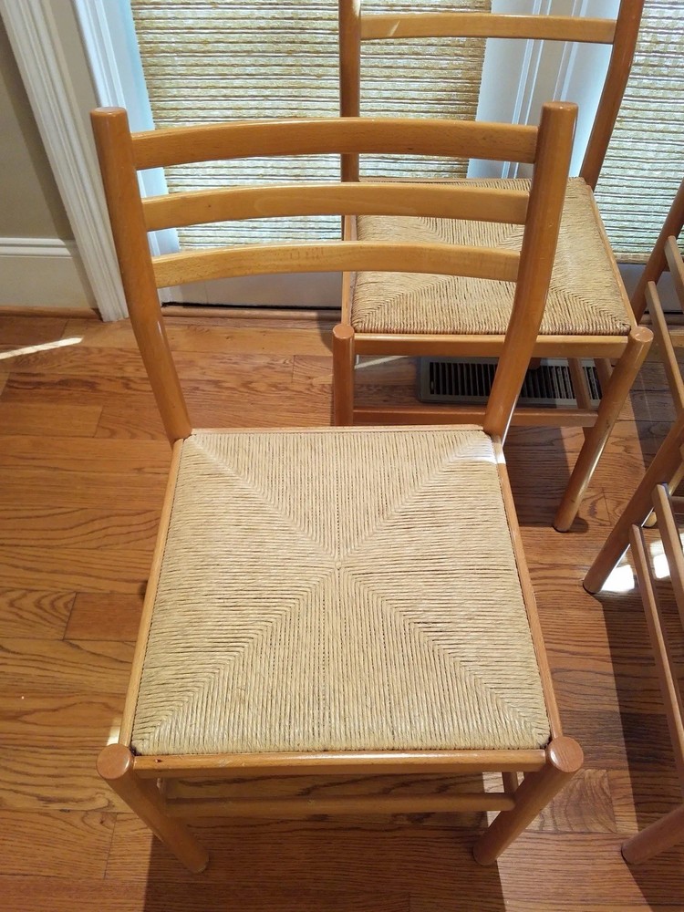 5 Mid Century Maple Chairs With Woven Rush Seats