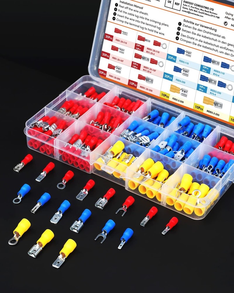 Versatile Electrical Connector Kit: 17 Types Spade, Ring & Fork Connectors