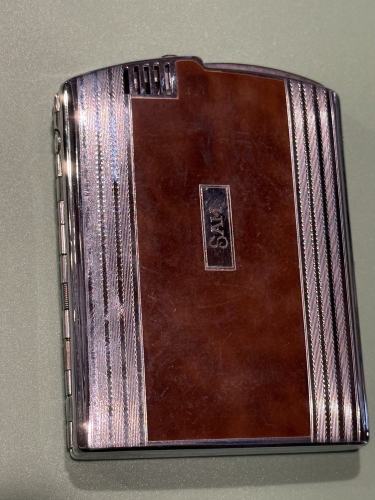 Vintage Ronson Art Deco Combination Lighter & Cigarette Case, Brown/ Chrome “SAM