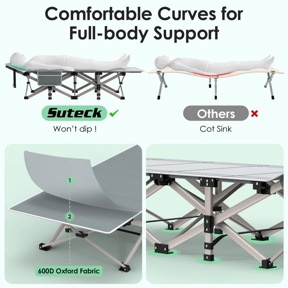 Camping Cot, Folding Camping Cot Bed for Adults Sleeping 1200D Double Layer O...