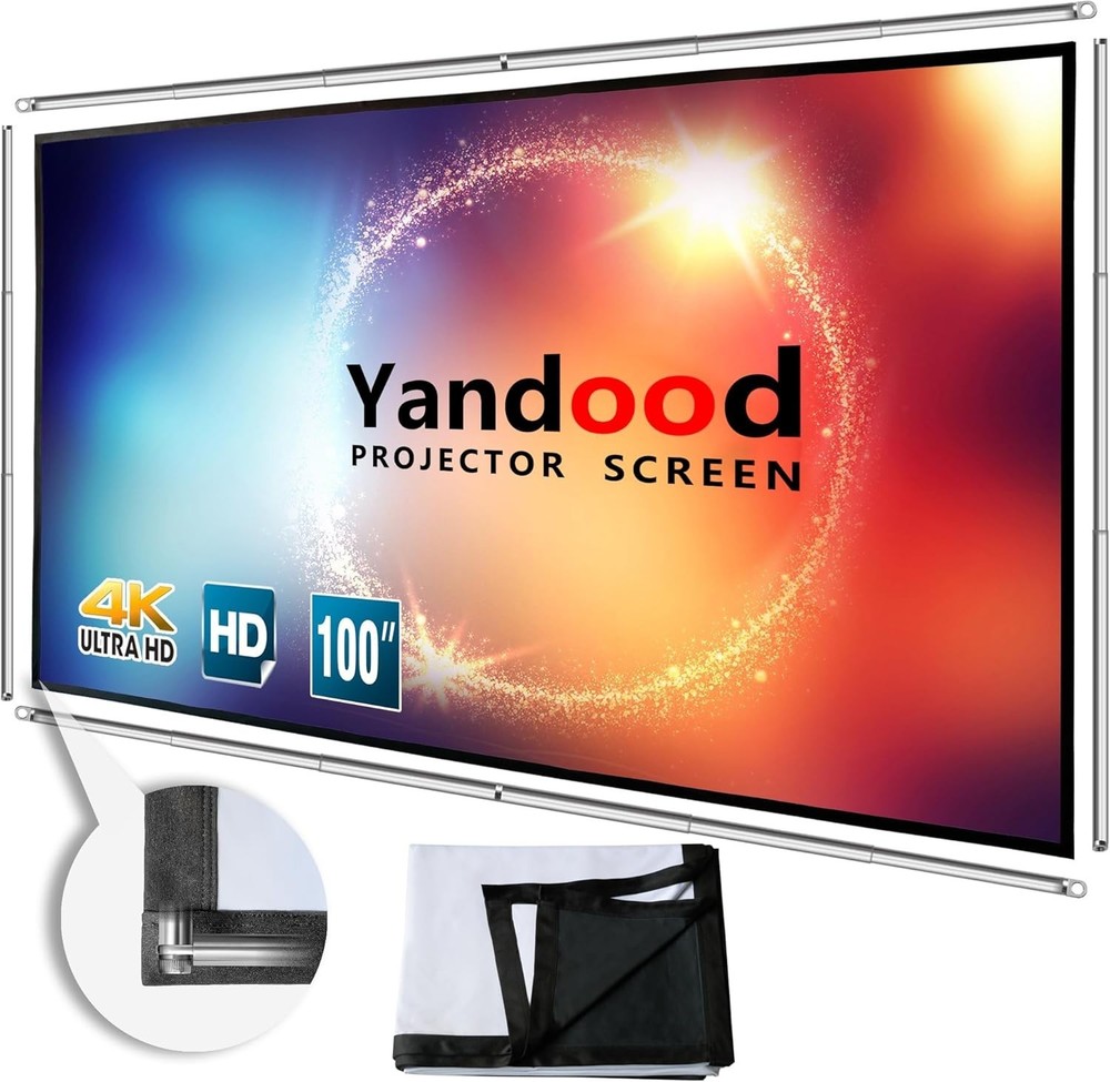 Portable Stainless Frame Projector Screen with Black Backing - 1080P/4K Ready