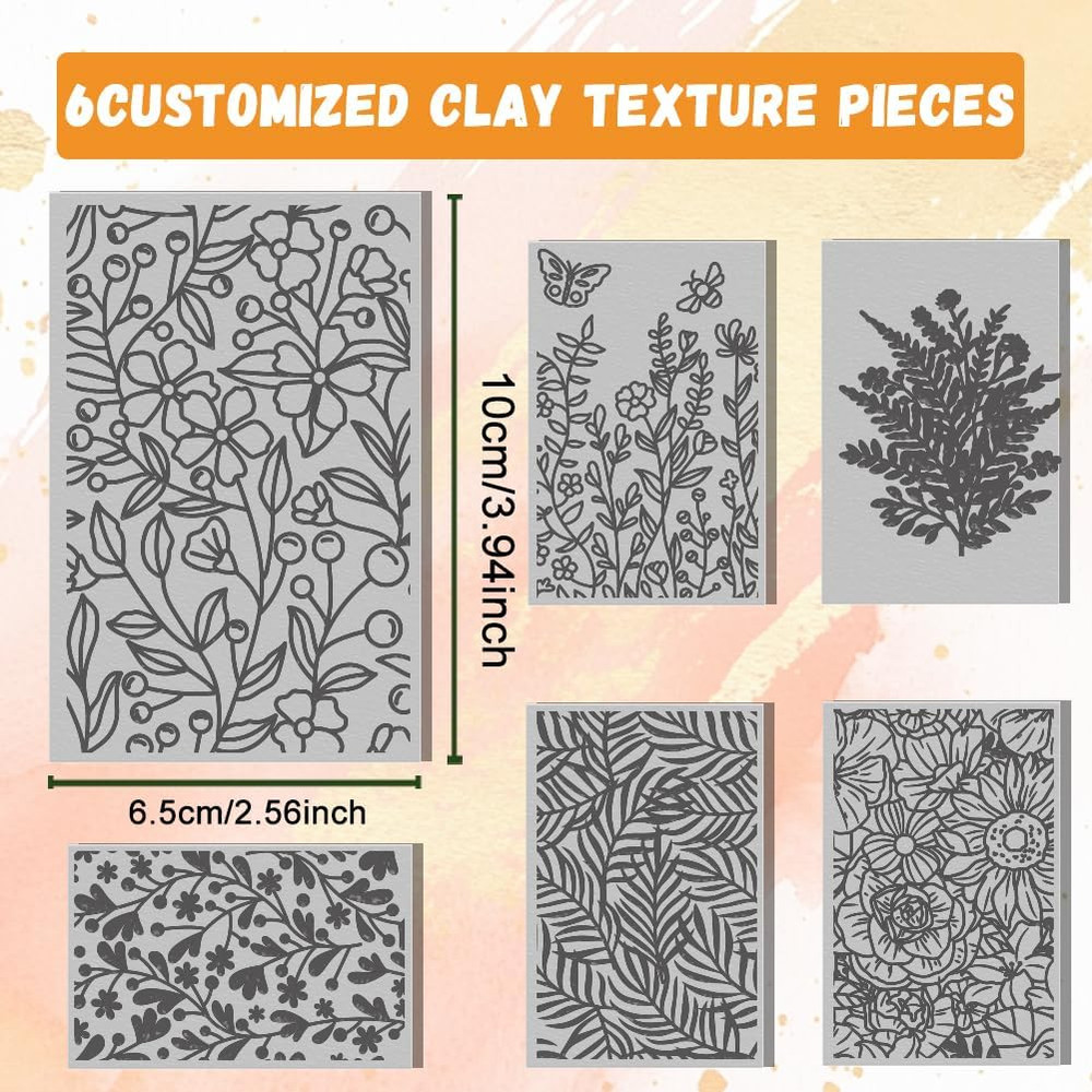 6 PCS Polymer Clay Texture Sheets Plants Clay Texture Mat for Using with Clay...