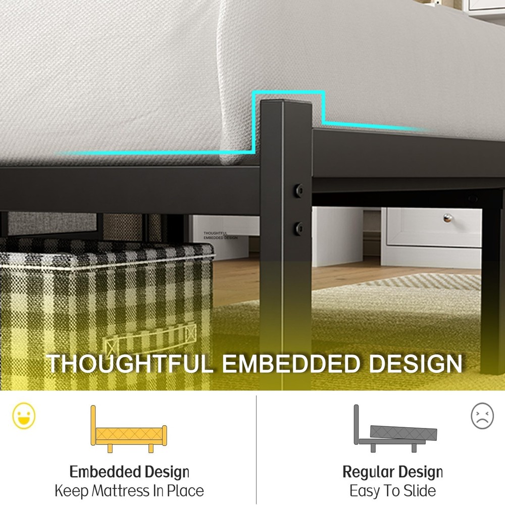 Full Bed Frame with Smart LED Lights, Storage Headboard and USB Charging Stat...