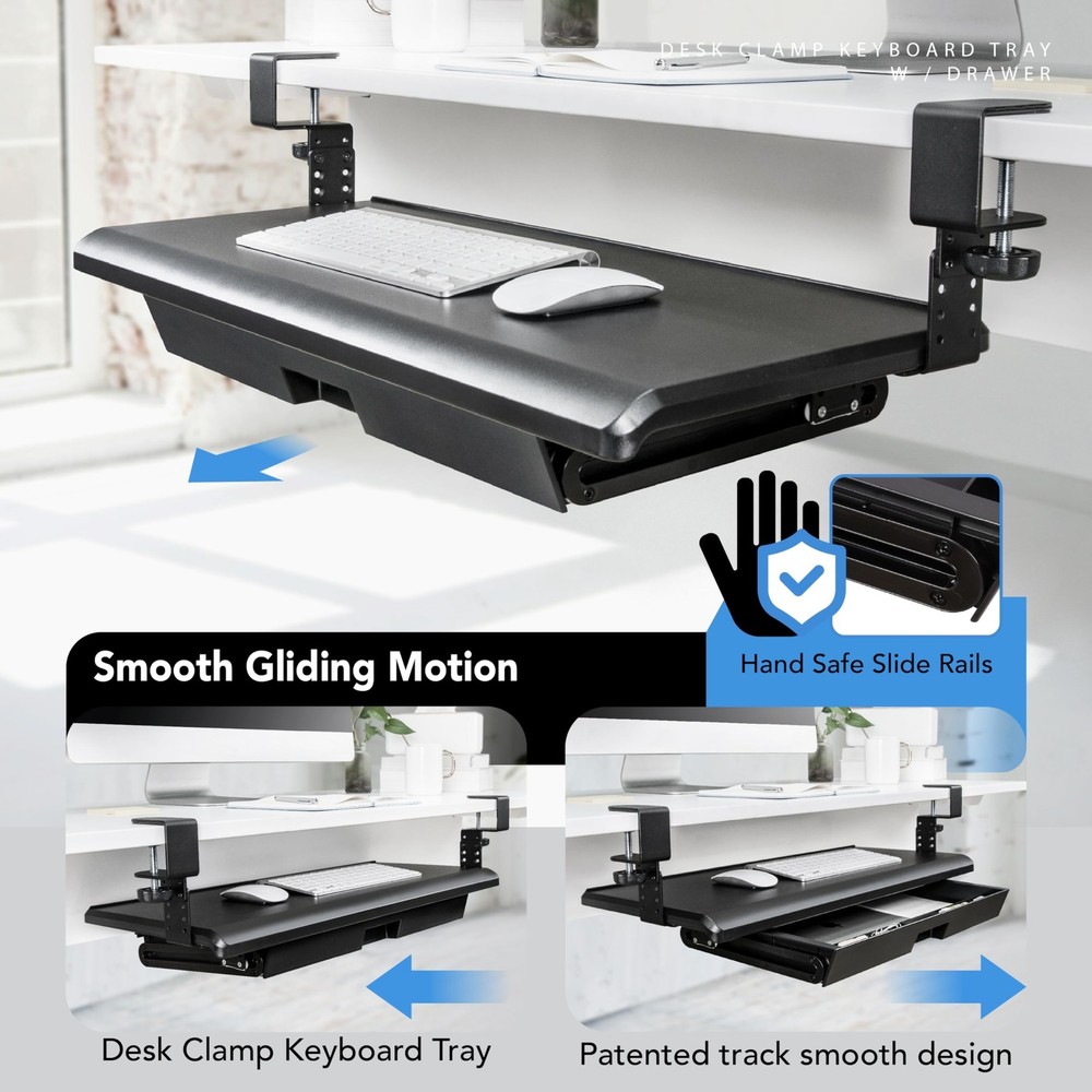EHO Keyboard Tray with Drawer - Clamp On Under Desk Pull Out Extender Table A...