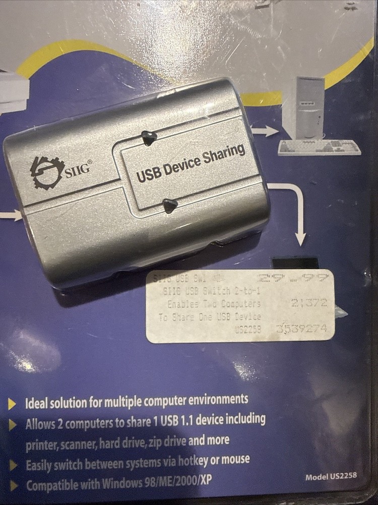 SIIG USB Switch 2-to-1 - USB Sharing Device Model US 2258 SEALED