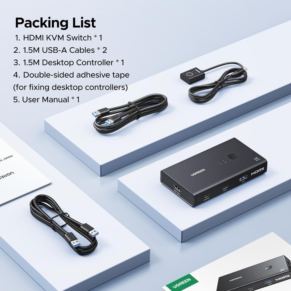 User-Friendly KVM Switch for 2 Computers: 4K HDMI & Instant USB Connectivity