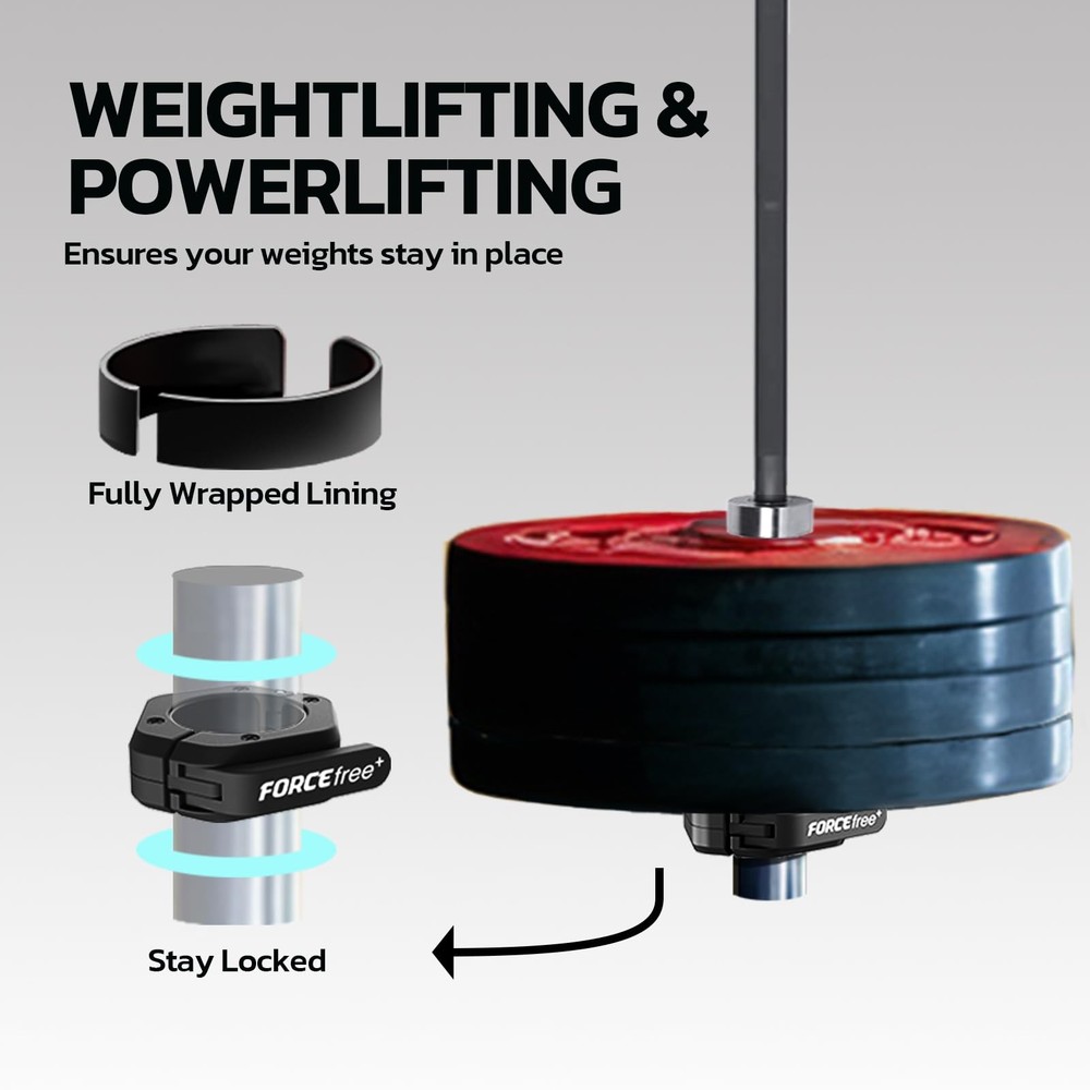 Forcefree+ Barbell Clips (Pair), Clamps, Quick Release Olympic Black