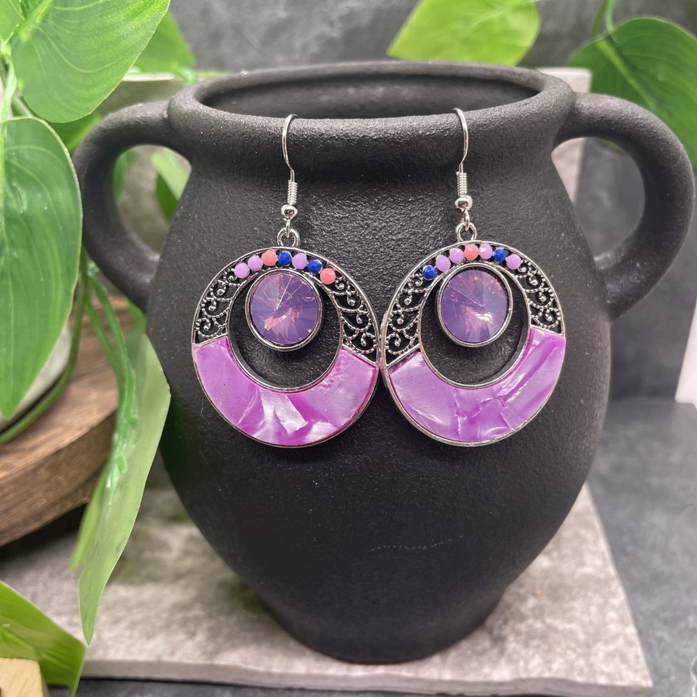 2” Silver-tone Boho Retro Earring Set Drop Dangle New Free Ship B6358