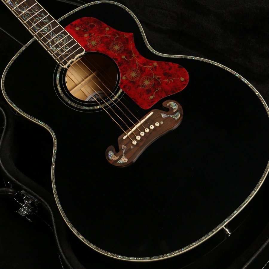 SJ200 Acoustic Electric Guitar 6 String Black Solid Spruce Top Abalone Inlay