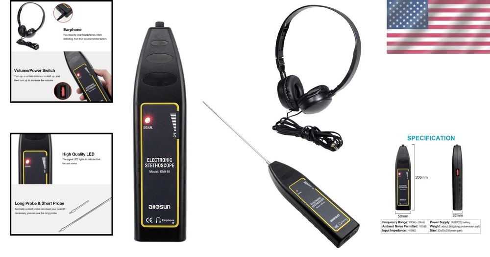 Multi-Application Ultrasonic Leak Detector with Probes for Mechanics & Engineers