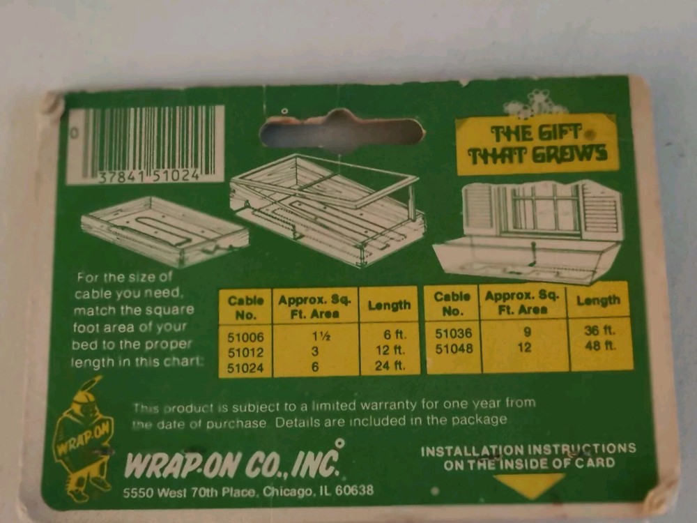 Wrap-On 51024 24' GRO-QUICK Soil Warming Cable NOS