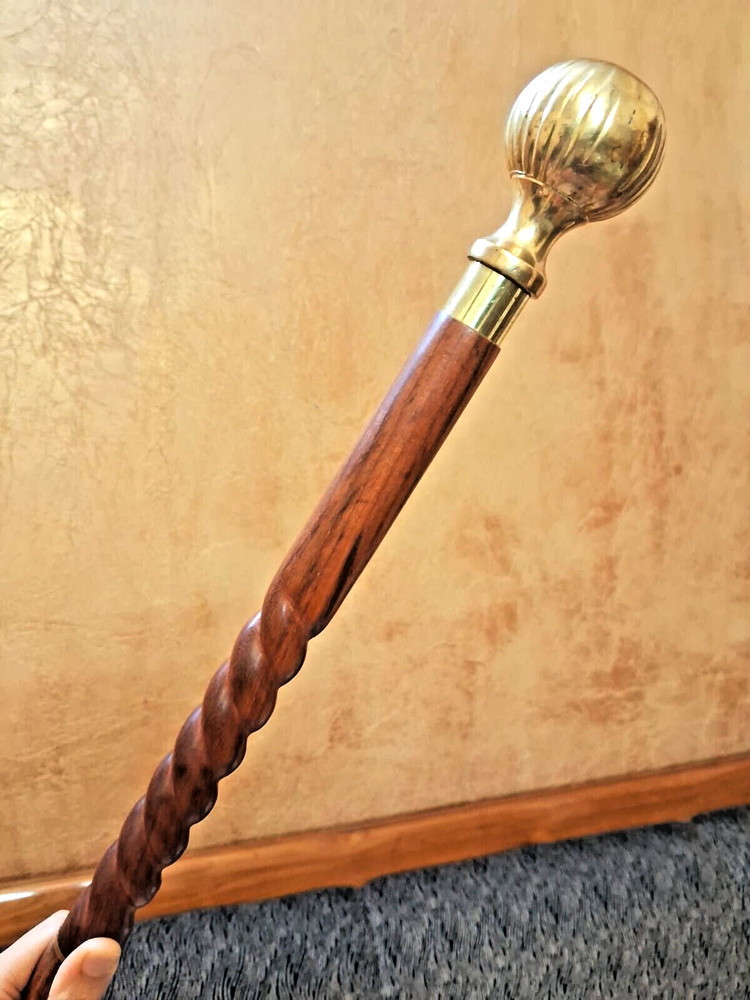 Vintage Solid Brass Head Handle Victorian Handcrafted Wooden Walking Stick Cane