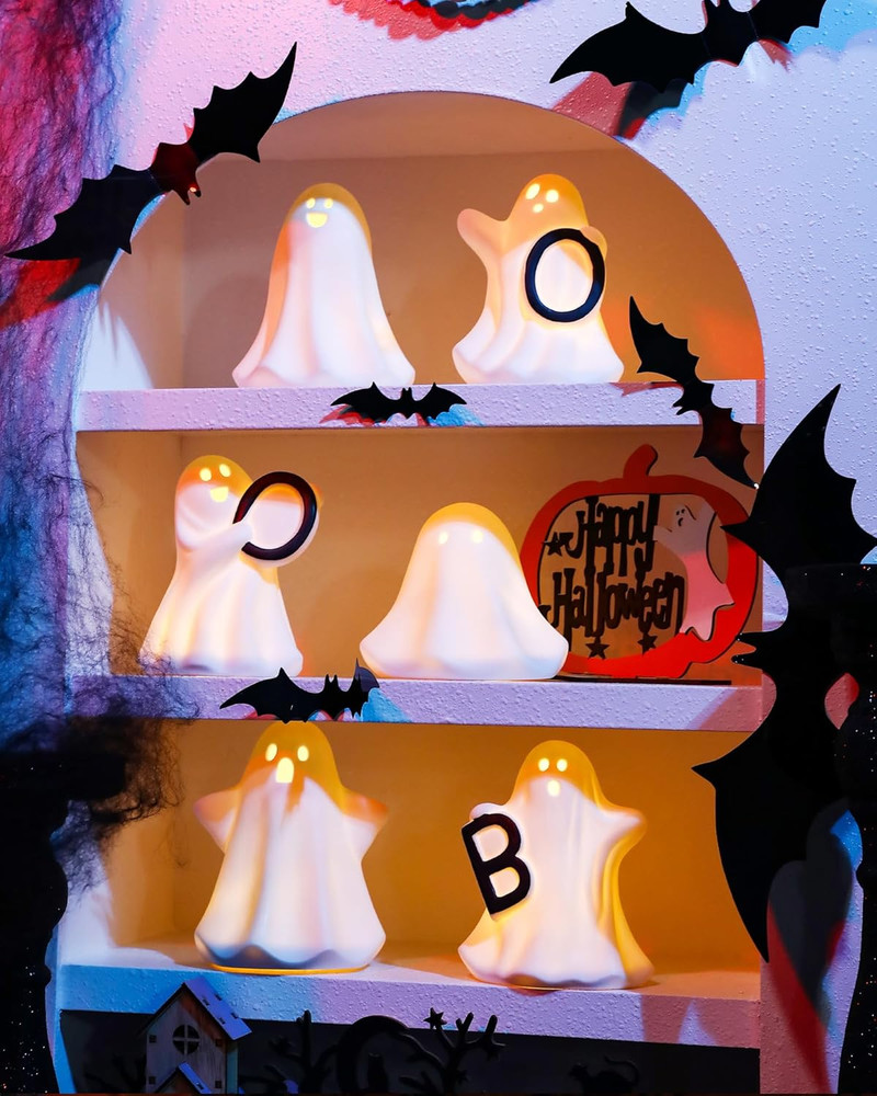 Ceramic Ghosts Small White Ghost Figurine, 3PCS Light up Ghost Decor