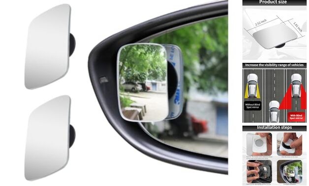 Rectangle Blind Spot Car Mirror, 2.5" HD Glass Wide Angle Convex Rectangular
