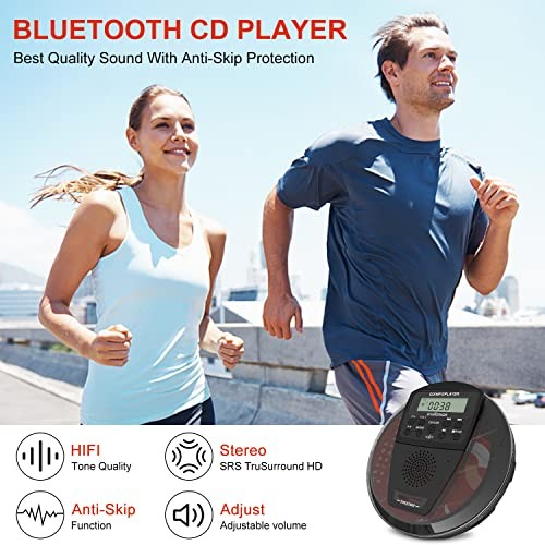 Rechargeable CD Player Portable with Bluetooth,Compact Anti-Skip Shockproof