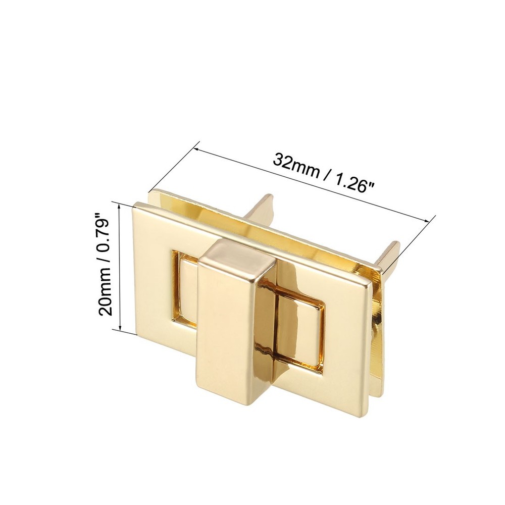 1 Set Rectangular Purses Twist Lock 32mm x 20mm Clutches Closures - Light Gold