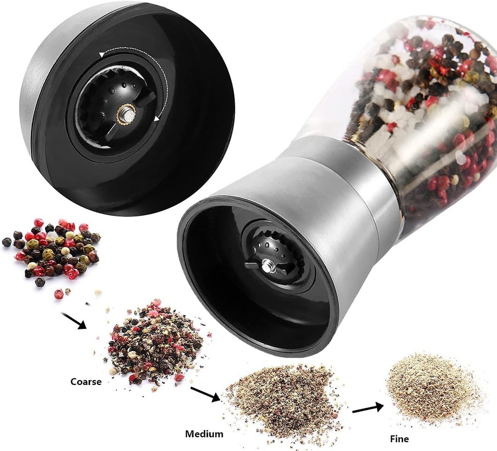 Pepper Grinder Pepper Mill, Salt Grinder Refillable,Single Package Adjustable...