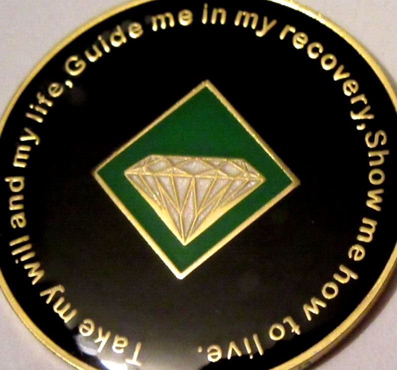 Narcotics Anonymous NA Tree Green 24 Year Medallion Gold Black
