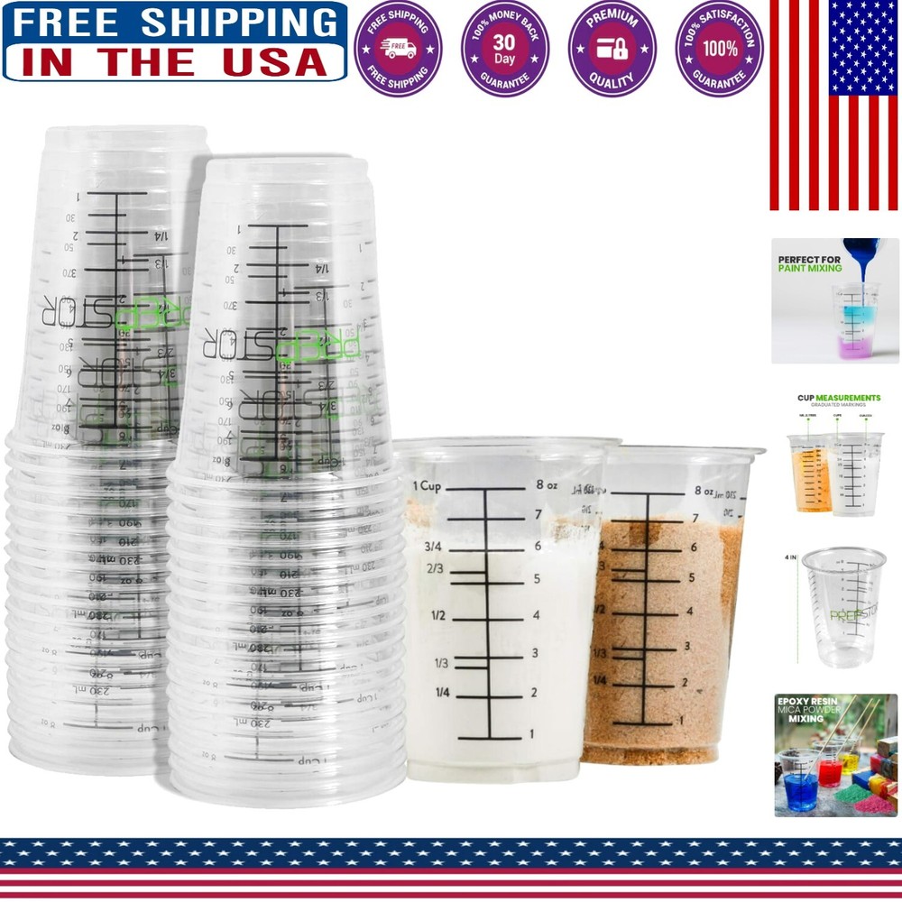 Graduated Clear Mixing Cups - 20 Durable 8oz Disposable & Reusable Containers