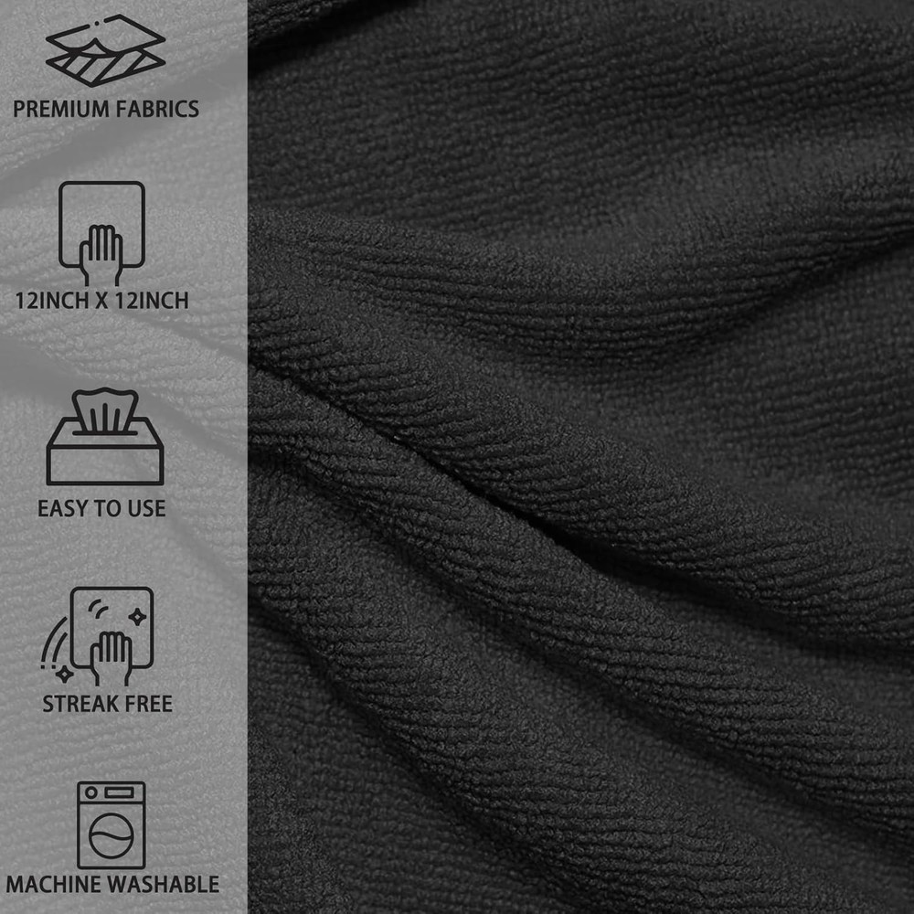 12" x 12" Black Microfiber Cleaning Cloth,40Pack Multi-Purpose Reusable Clean...