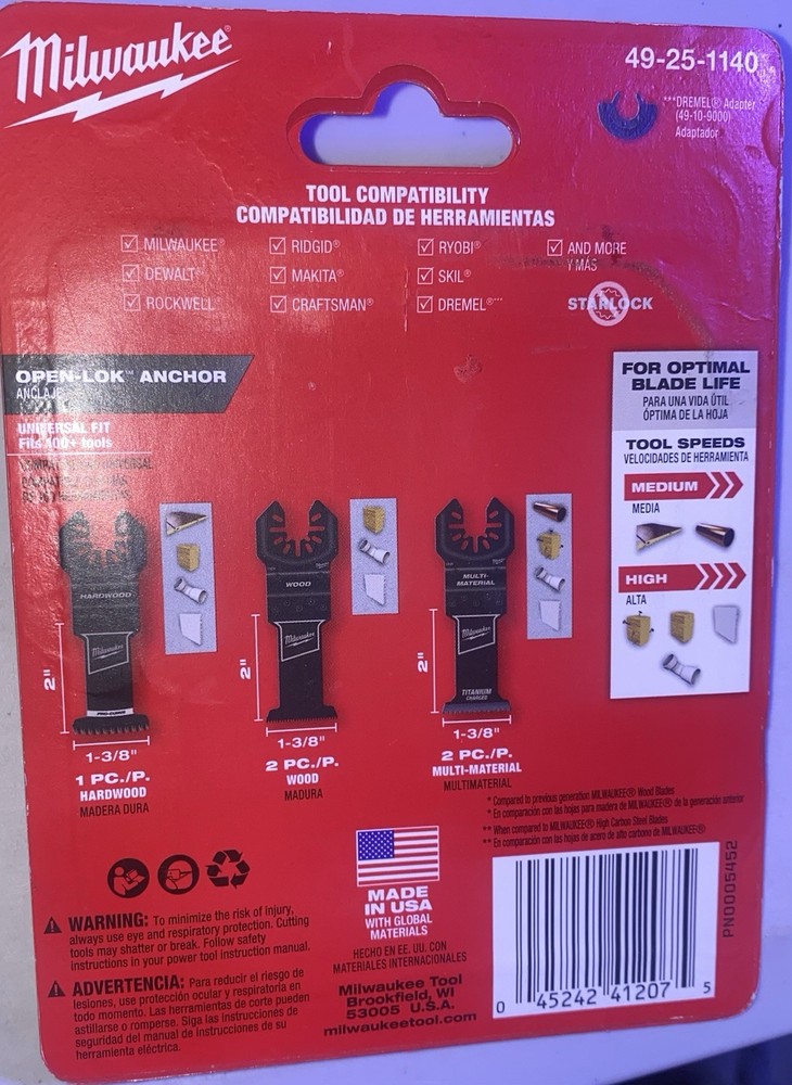 Milwaukee 49-25-1140, Oscillating Wood Plus Multi-Tool Blade Set, 5-Pack