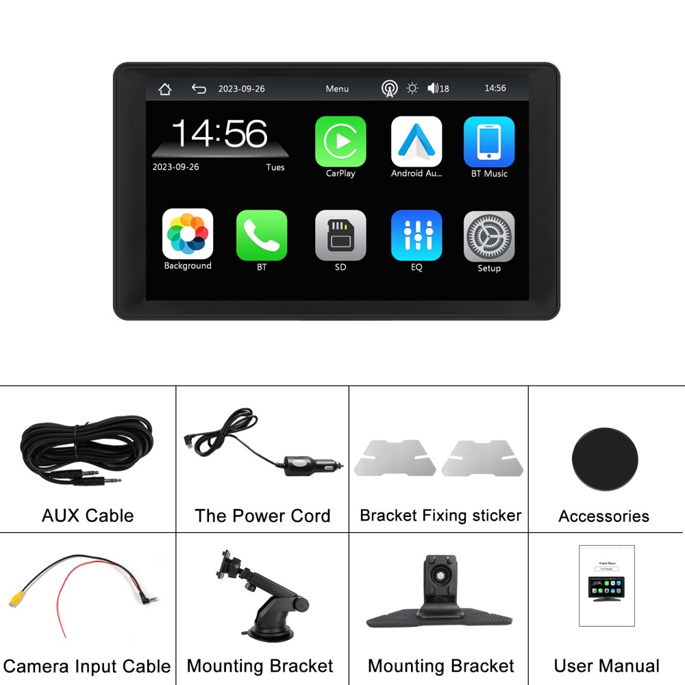 Wireless 9" Touch Screen Android Auto BT Portable HD Wireless Apple Carplay