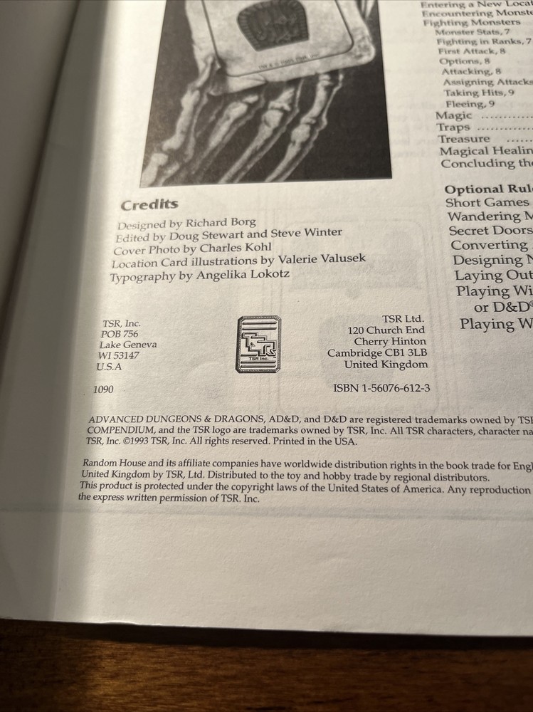 Cardmaster Adventure Design Deck - AD&D Pre-owned Instruction Manual Only