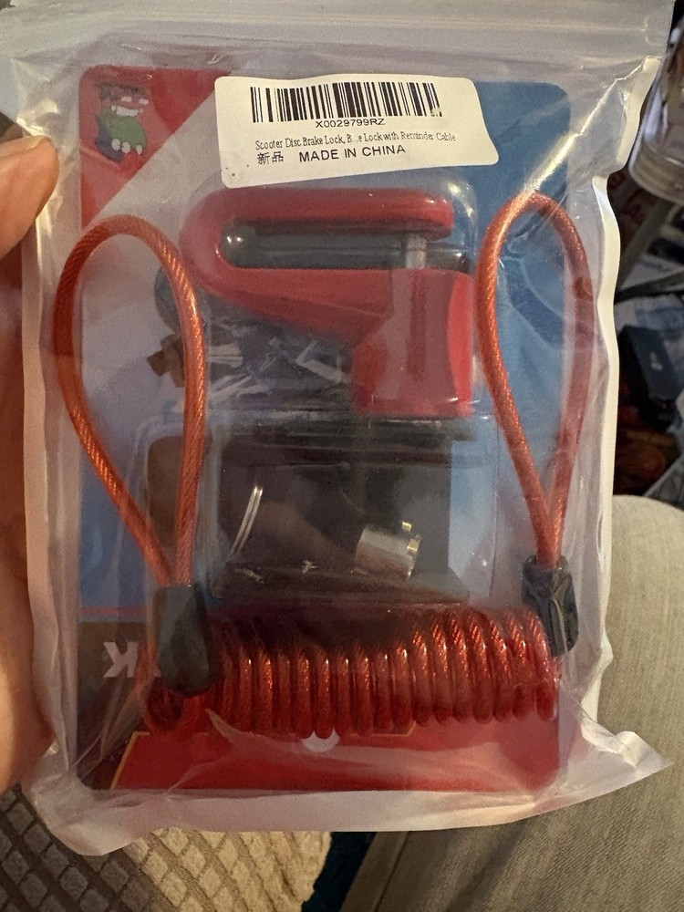 Scooter Disc Brake Lock with Reminder Cable – Red – New