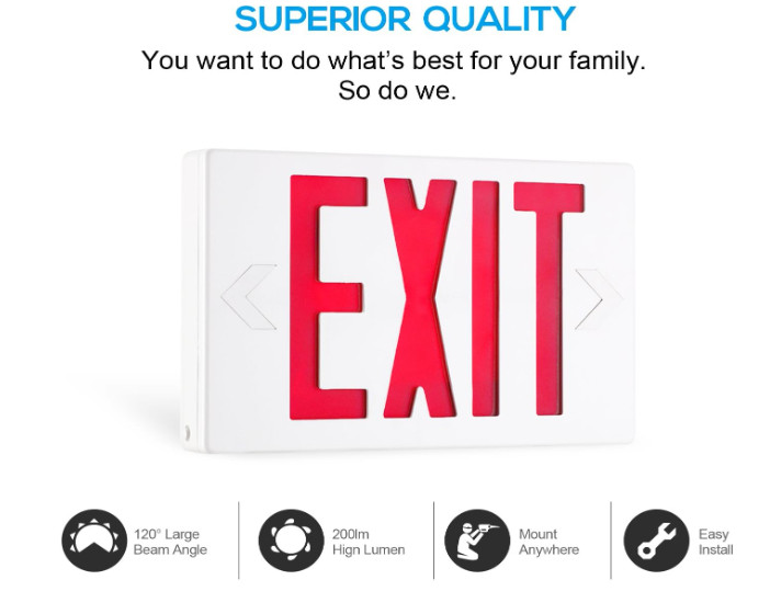 6 Packs Led Red Exit Sign & Emergency Exit Lights with Battery Backup Set.