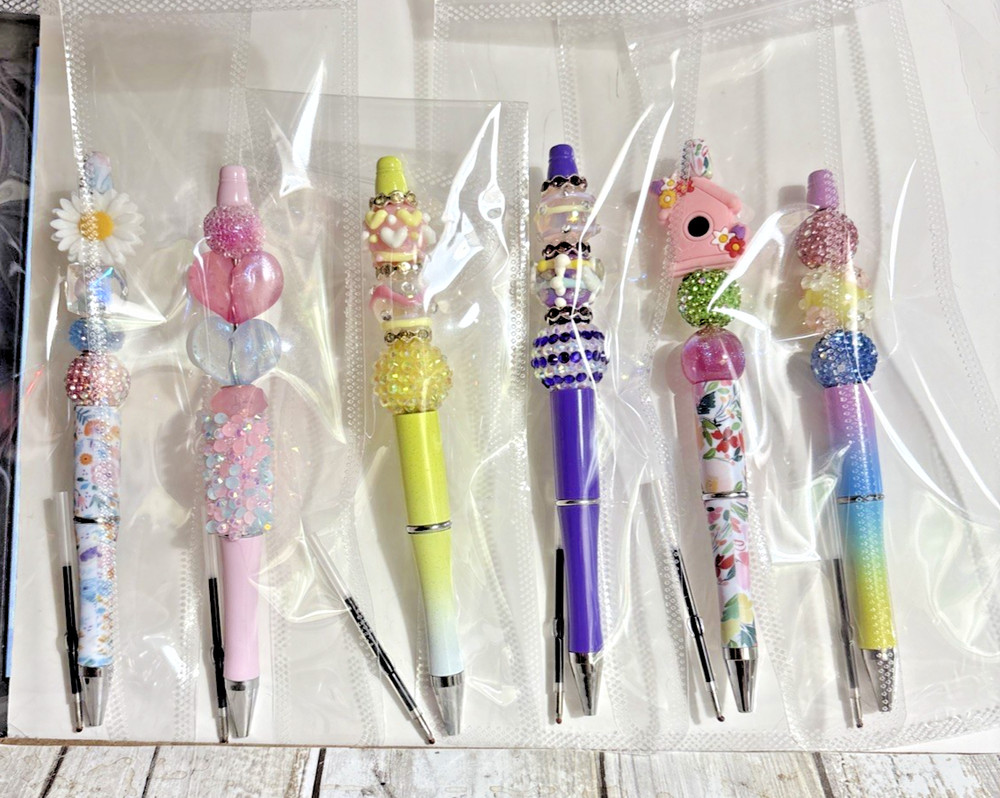 6 Handcrafted FANCY Beaded Pens-