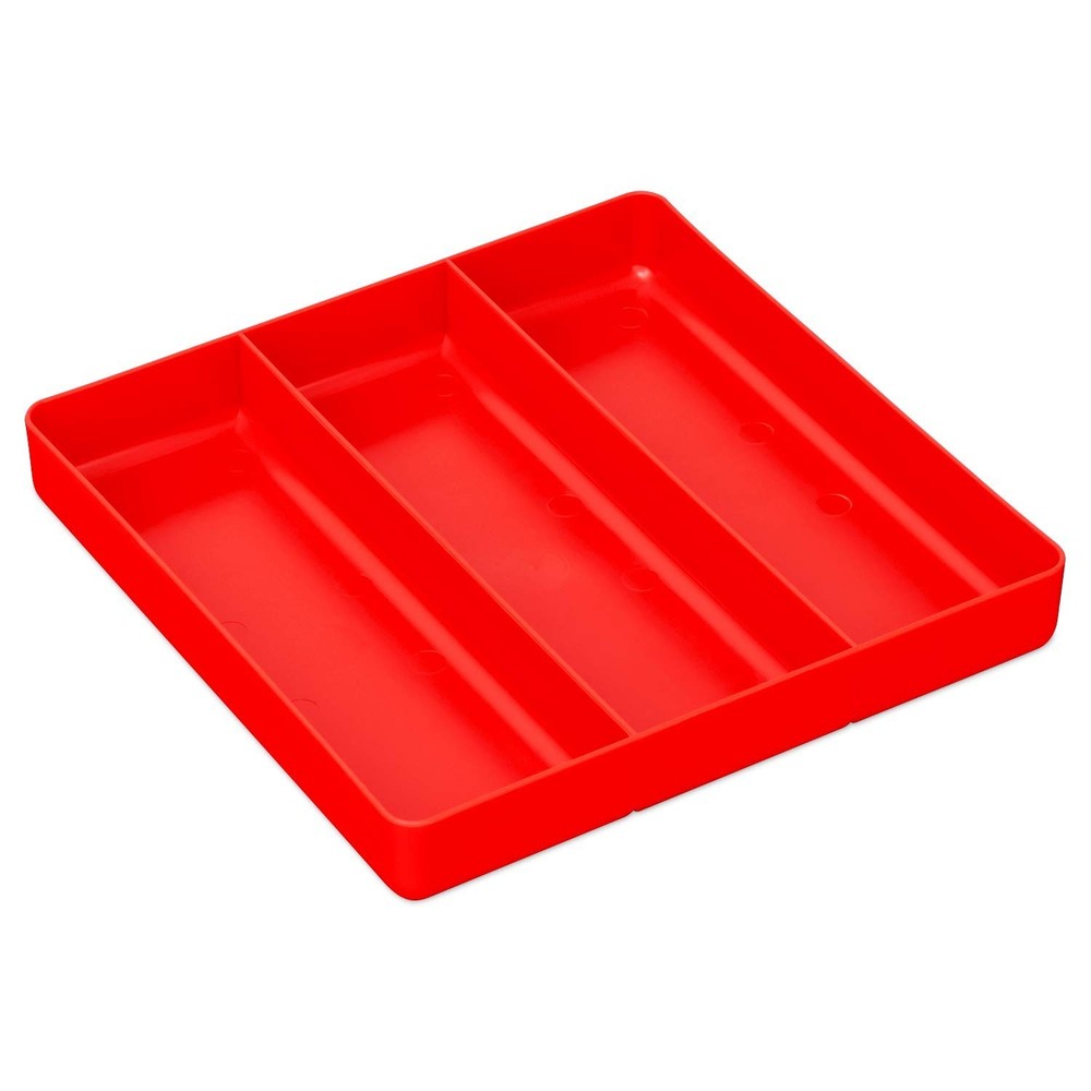 3-Compartment Red Tool Tray Garage Organizer Stackable Drawer Storage 10.5 x 10.