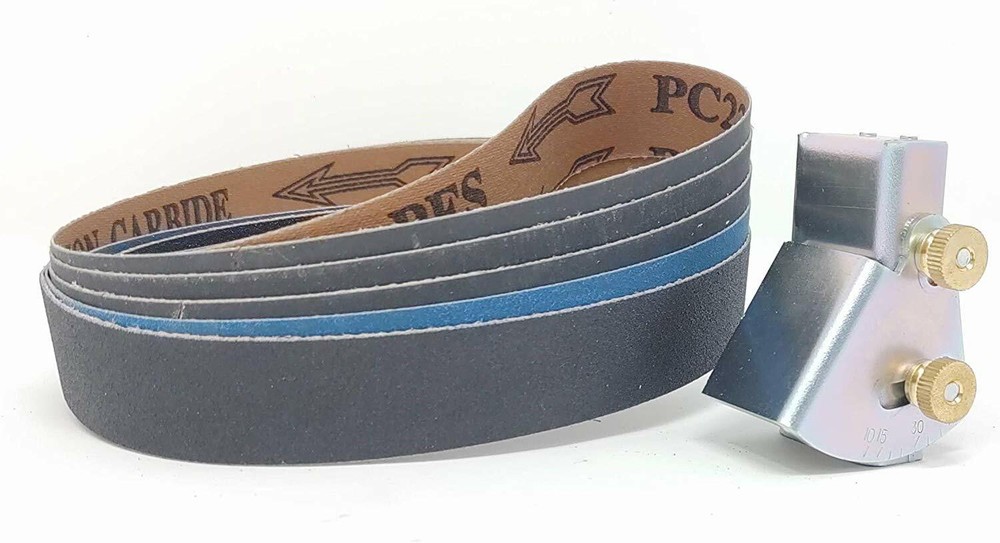 Knife Sharpening Angle Guide Pack - 1x30 Belt Sander Guide & 5 Sanding Belts