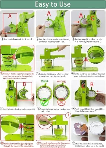 DIY Button Maker Machine Kit - Multiple Sizes, Interchangeable Models, Free Part