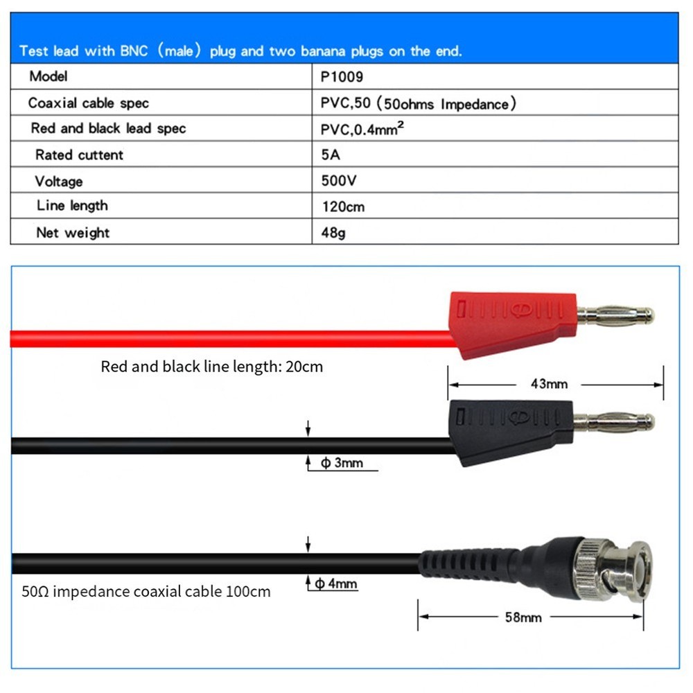 Secure Connection BNC to Dual Stacking Test Leads Cable for Oscilloscopes