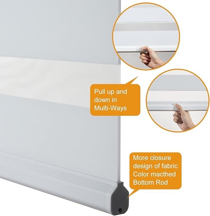 Custom Cordless Zebra Blinds for Windows Free-Stop Roller Windows Shades White