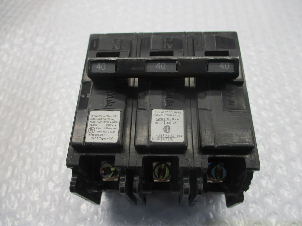 SIEMENS HBL340 BREAKER 3POLE 40AMPS NSNP