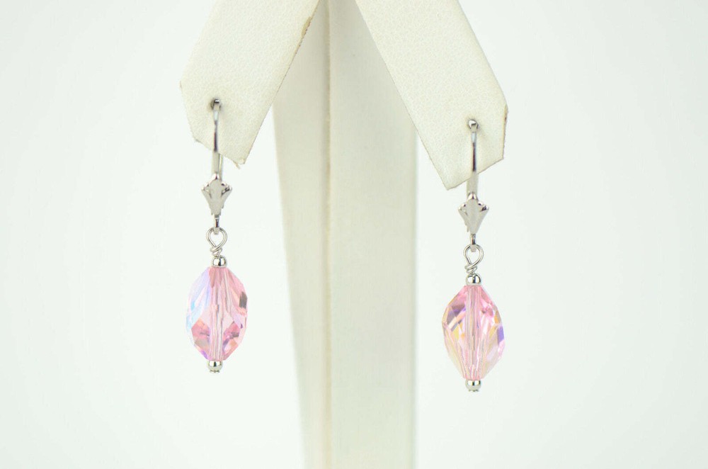 Pearl Crystal Element Colored Crystal Sterling Silver Dangle Drop Earrings